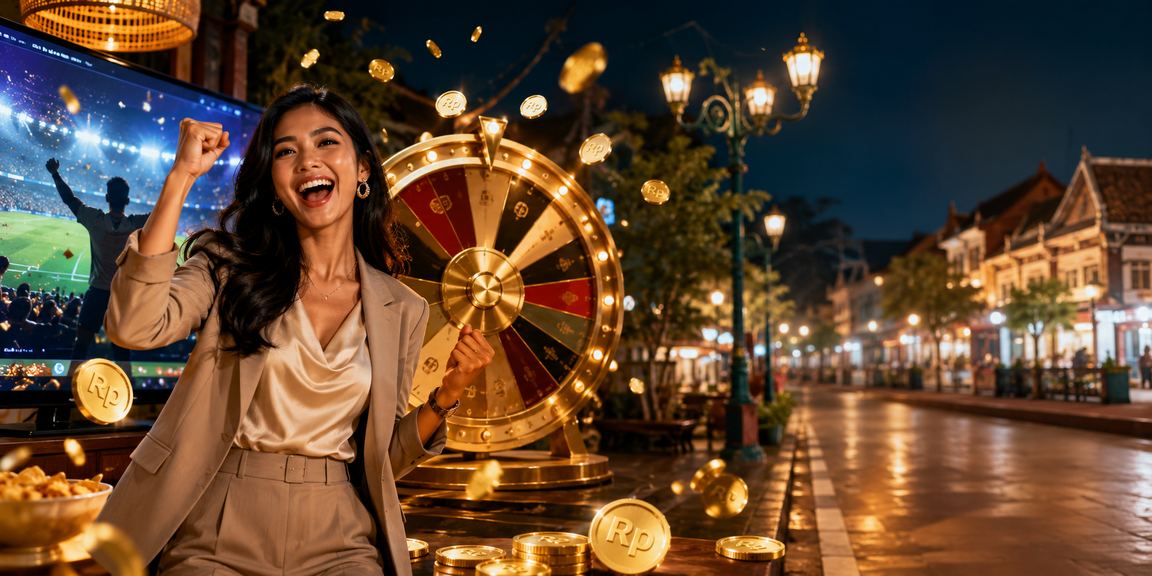 Meja roulette berkilau di festival kasino mewah dengan suasana premium yang dramatis